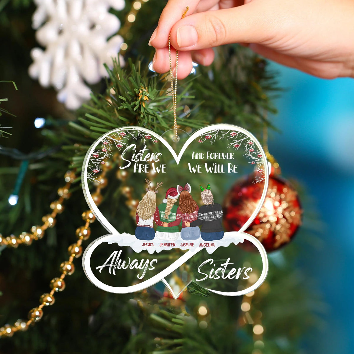 Christmas Sisters Forever - Gift For Sisters - Personalized Custom Shaped Acrylic Ornament