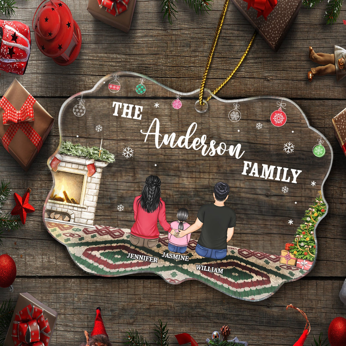 Christmas Backside Family All Custom Name - Gift For Family - Personalized Medallion Acrylic Ornament