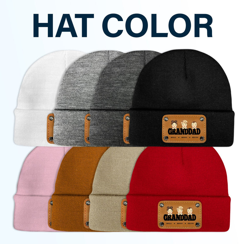 Daddy Papa - Gift For Father, Grandpa - Personalized Beanie With Leather Patch