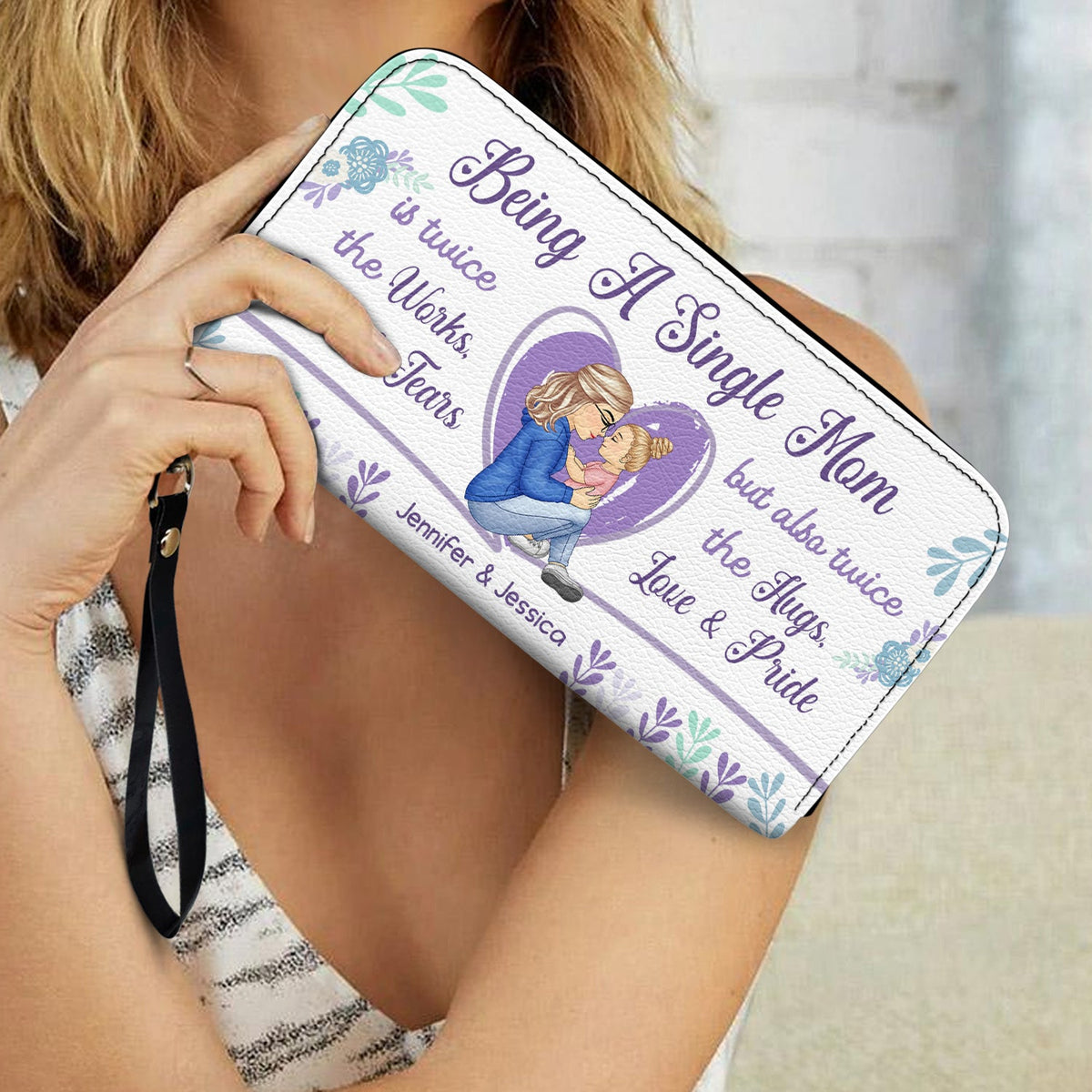 Mother Twice The Works - Gift For Single Mom - Personalized Leather Long Wallet