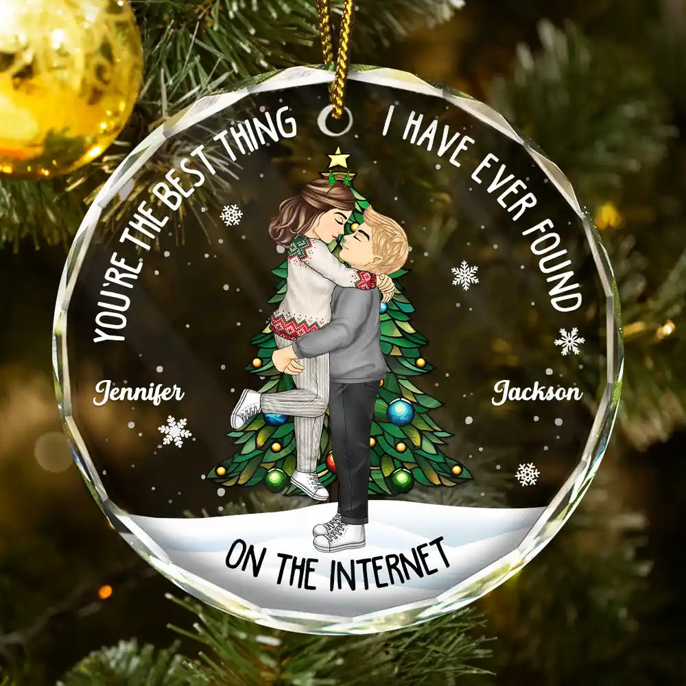 Christmas Couple Kissing Best Thing On The Internet - Personalized Circle Glass Ornament