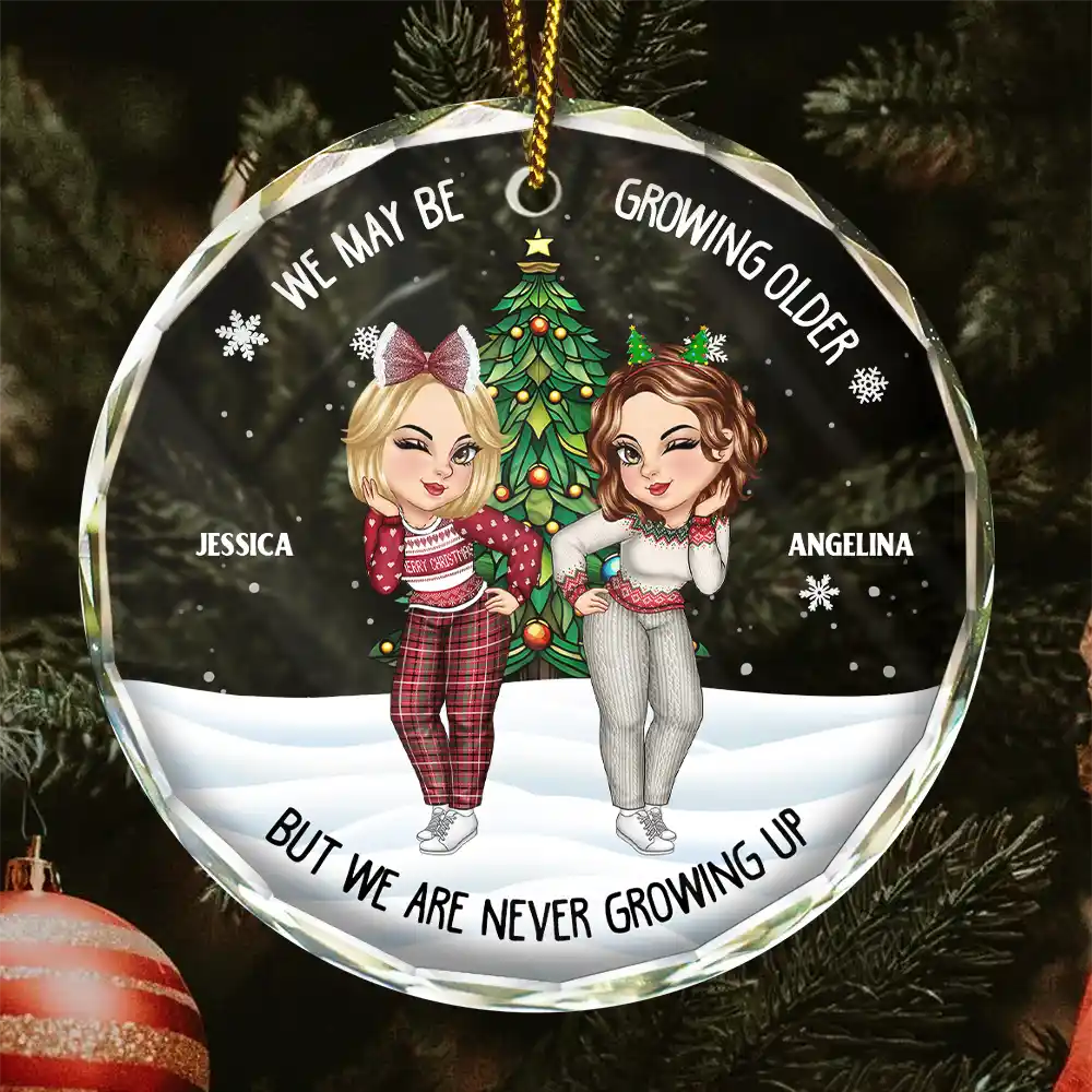 Christmas Bestie We May Be Growing Older - Personalized Circle Glass Ornament