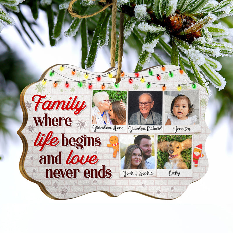 Custom Photo Family Where Life Begins And Love Never Ends - Christmas Gift For Family - Personalized Custom Wooden Ornament