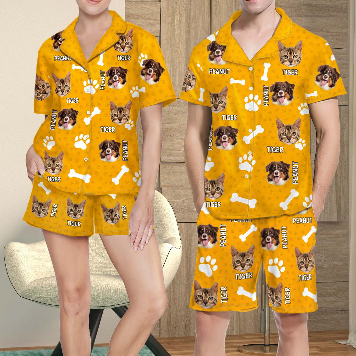 Custom Photo Funny Dog Cat Face - Funny Birthday Gift For Wife, Husband, Dog Mom, Cat Mom, Dog Dad, Cat Dad, Pet Lovers - Personalized Custom Short Pajamas Set