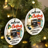 Christmas,Custom Text,Happy,Top Market - Christmas Keepsake Gift For College Student - Personalized Freshman Sophomore Year Circle Ceramic Ornament