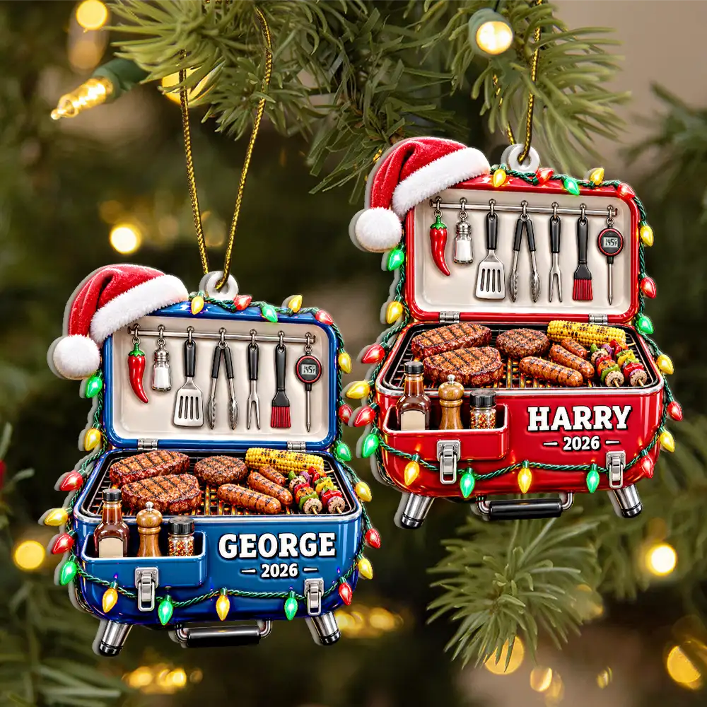 Christmas,Gift For Men,Gift For Yourself,Gifts For Him,Grilling,Happy,Icon - Christmas Gift For Grilling Husband - Personalized BBQ Smoker Embossed Ornament
