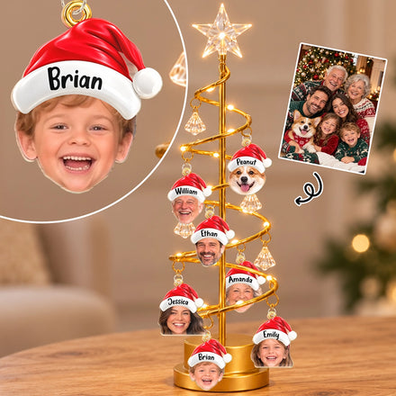 Family Together Santa Hat Custom Name - Personalized Custom Photo Christmas LED Tree Lights