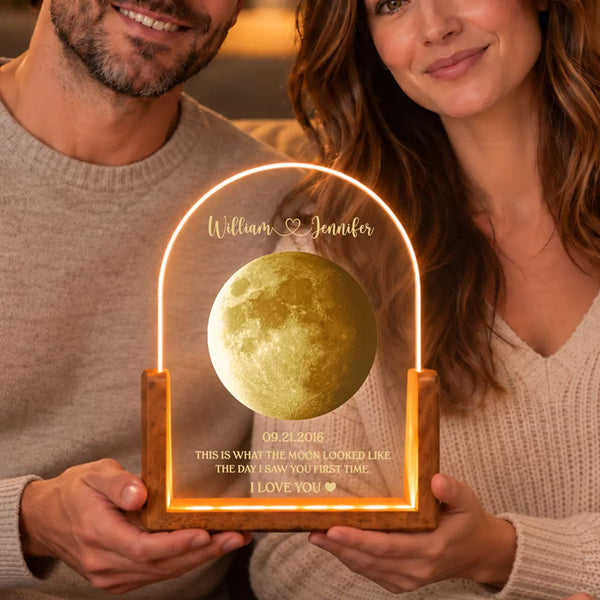 Anniversary,Christmas,Gift For Couples,Moon Phase,Old Couples,Romantic - Anniversary Gift For Couple - Personalized Moon Phase What The Moon Looked Like Night Light