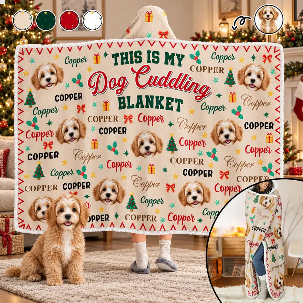 Christmas Cozy Gift For Dog Cat Pet Lovers - Personalized Custom Photo Pet With Name Wearable Hooded Blanket