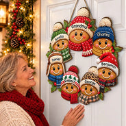 Christmas,Family,Grandparents,Happy,Icon - Christmas Decor For Grandparents - Personalized Gingerbread Wreath Wood Sign