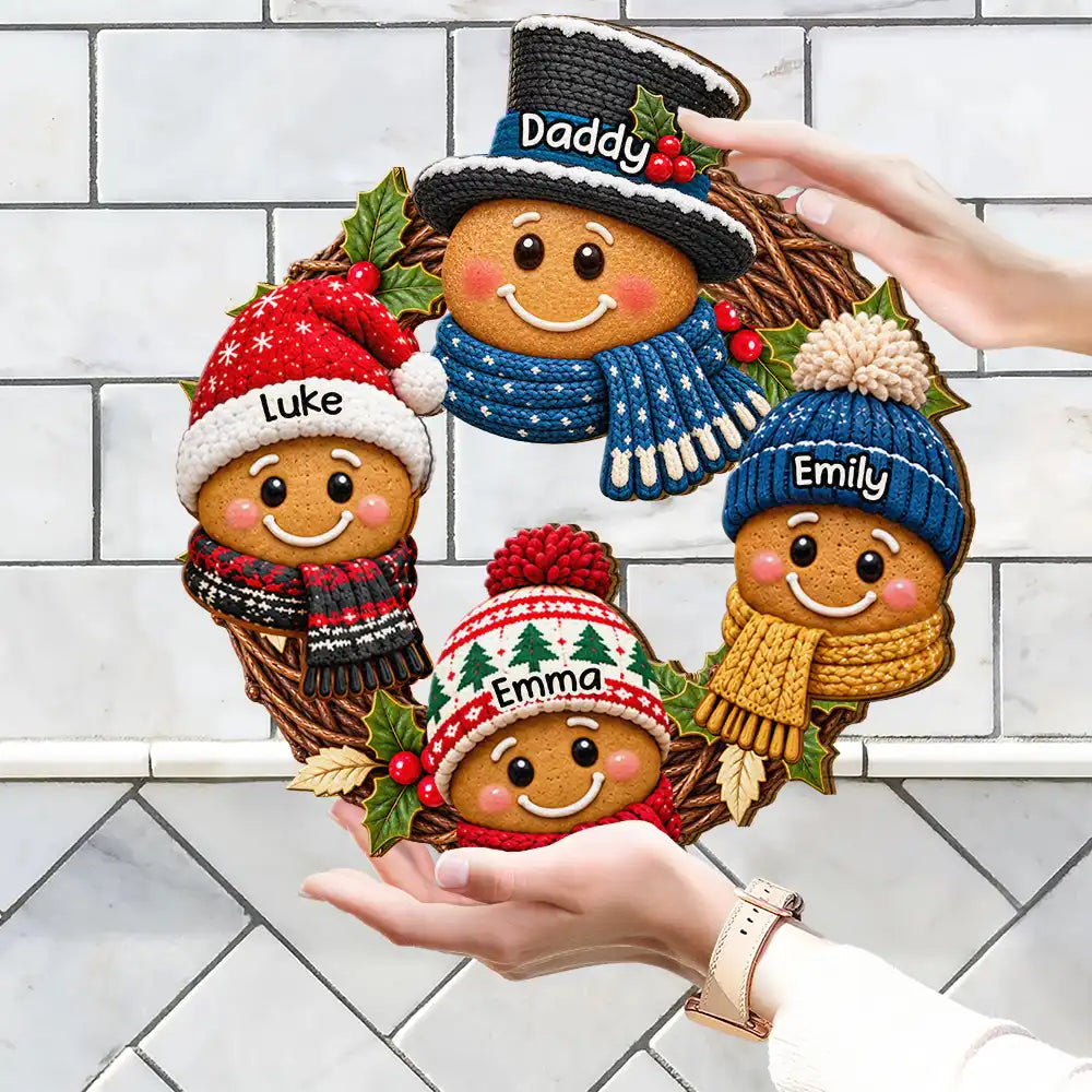 Christmas,Family,Grandparents,Happy,Icon - Christmas Decor For Grandparents - Personalized Gingerbread Wreath Wood Sign