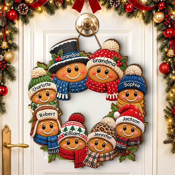 Christmas,Family,Grandparents,Happy,Icon - Christmas Decor For Grandparents - Personalized Gingerbread Wreath Wood Sign