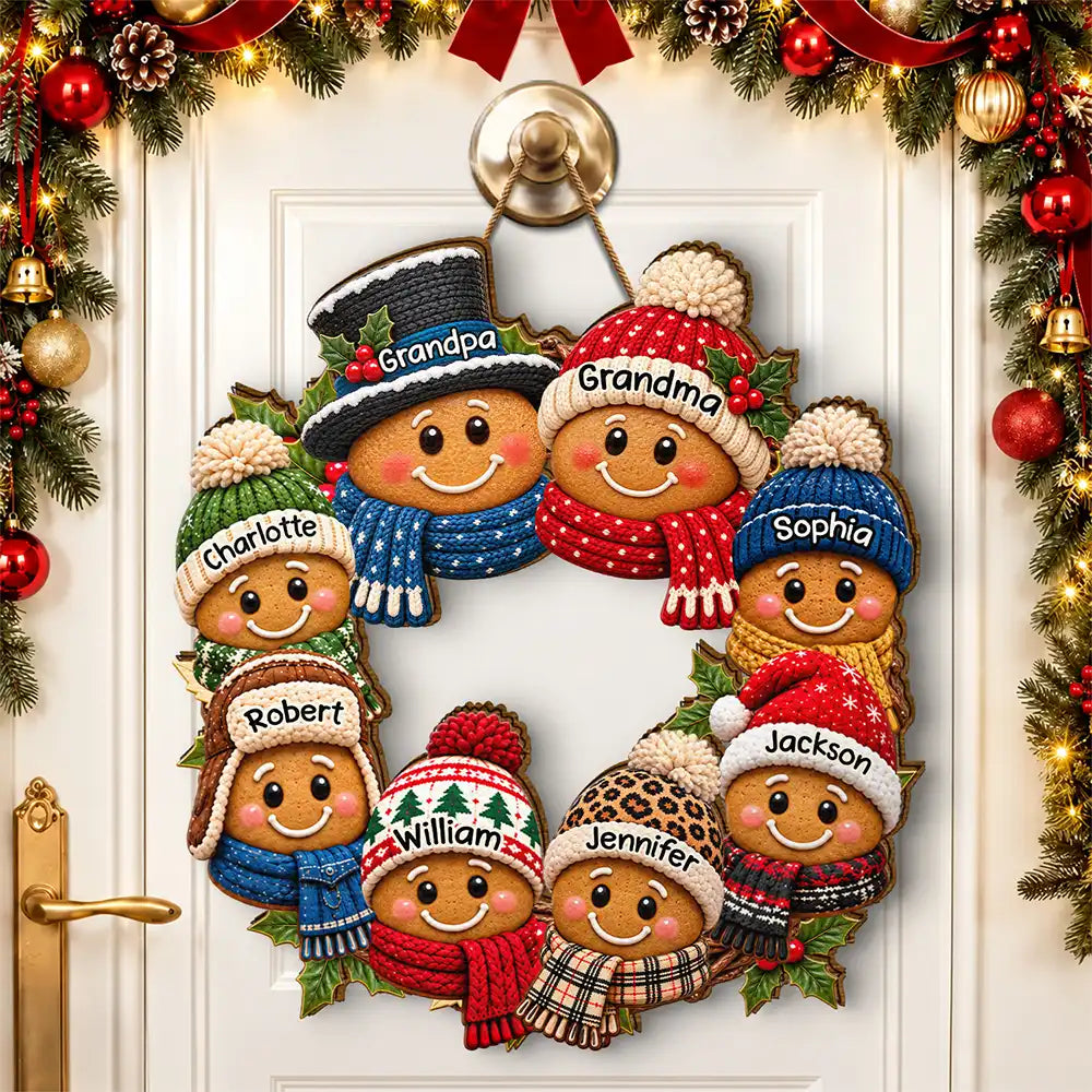 Christmas,Family,Grandparents,Happy,Icon - Christmas Decor For Grandparents - Personalized Gingerbread Wreath Wood Sign