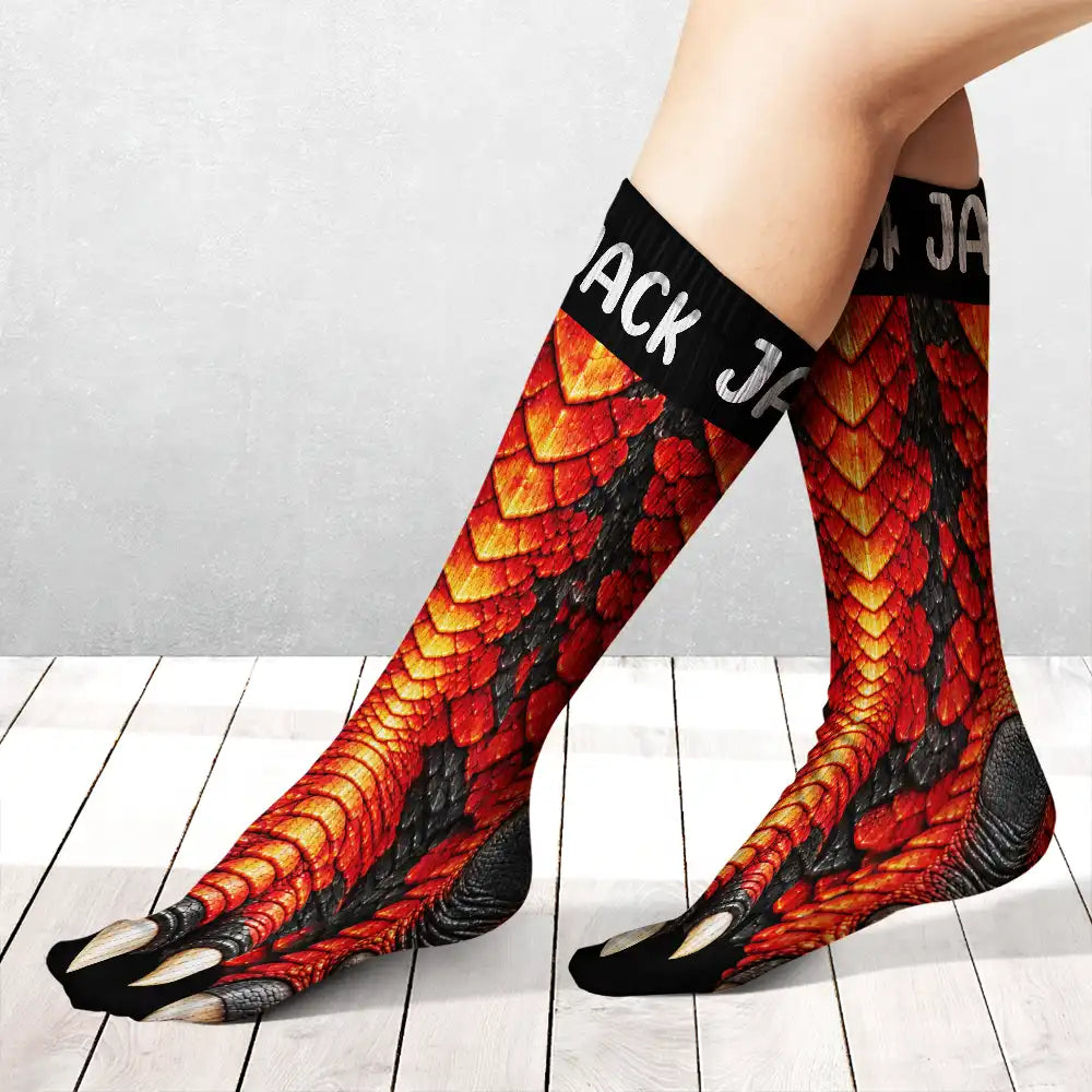 Christmas,Gift For Kids,Humorous,Icon - Funny Gift For Kids - Personalized Novelty Dinosaur Foot Illusion Socks