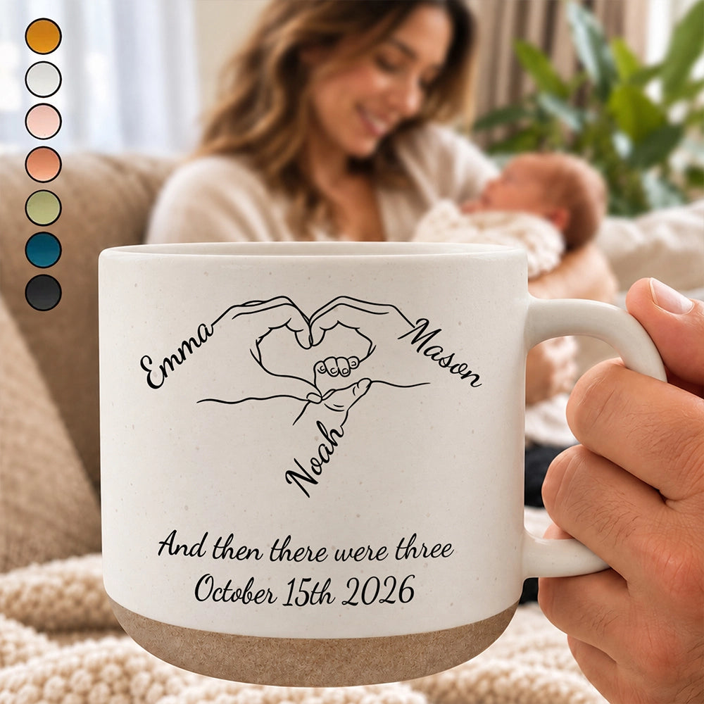 Adorable,Christmas,First Christmas,Gift For Mother,Gifts For Her,Icon,New Baby,New Mom - Christmas Gift For New Parents - Personalized Holding Hands Line Pottery Mug
