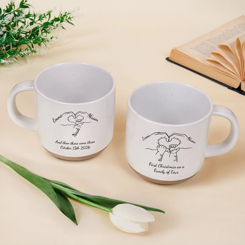 Adorable,Christmas,First Christmas,Gift For Mother,Gifts For Her,Icon,New Baby,New Mom - Christmas Gift For New Parents - Personalized Holding Hands Line Pottery Mug