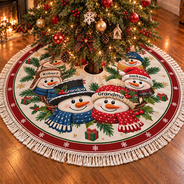 Christmas,Family,Grandparents,Happy,Icon - Christmas Decor For Grandparents - Personalized Snowman Wreath Tree Skirt