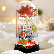 Gift For Couples,Gift For Husband,Gift For Wife,Gift For Boyfriend,Gift For Girlfriend - 3D Effect Couple Annoying Each Other - Personalized Everlasting Rose Dome Lamp