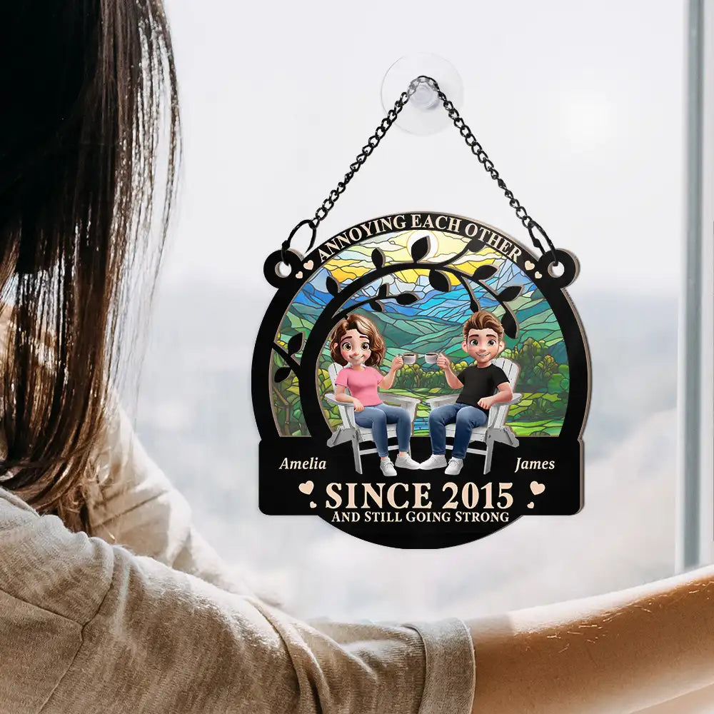 Old Couples,Gift For Husband,Gift For Wife,Gift For Boyfriend,Gift For Girlfriend,Love - 3D Effect Couple Annoying Each Other - Personalized Window Hanging Suncatcher Ornament