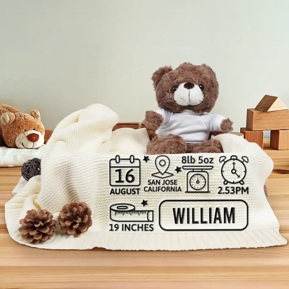 New baby,New Dad,New Mom,Happy - Newborn Baby First Year New Parents - Personalized Embroidered Knitted Baby Blanket