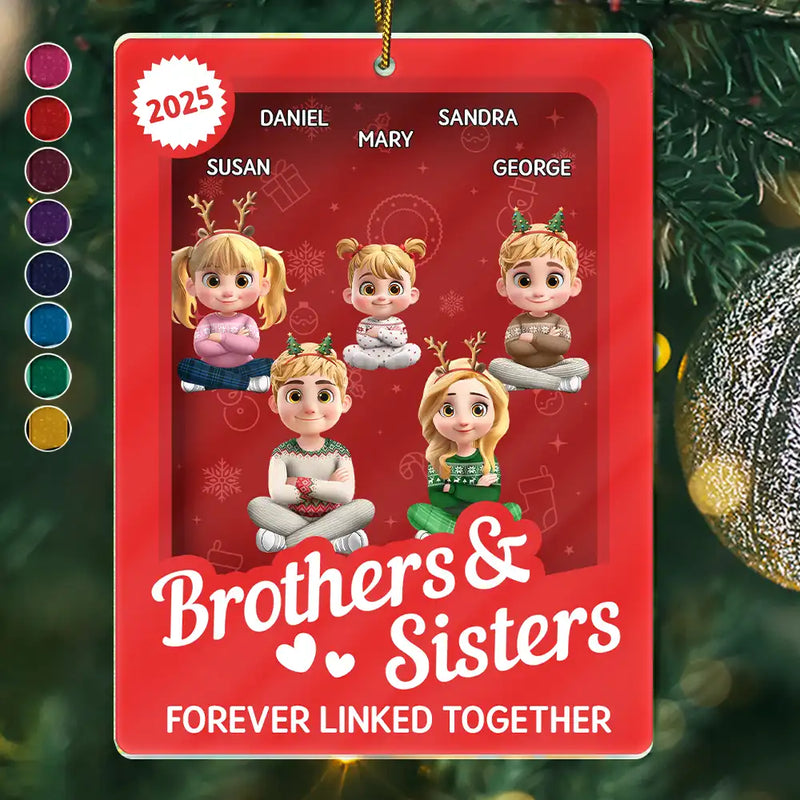 Gift For Brothers,Gift For Sisters,Cousin,Gift For Sibling,Happy,Christmas - Brothers & Sisters Forever Linked Together Toy Box - Personalized Custom Shaped Acrylic Ornament