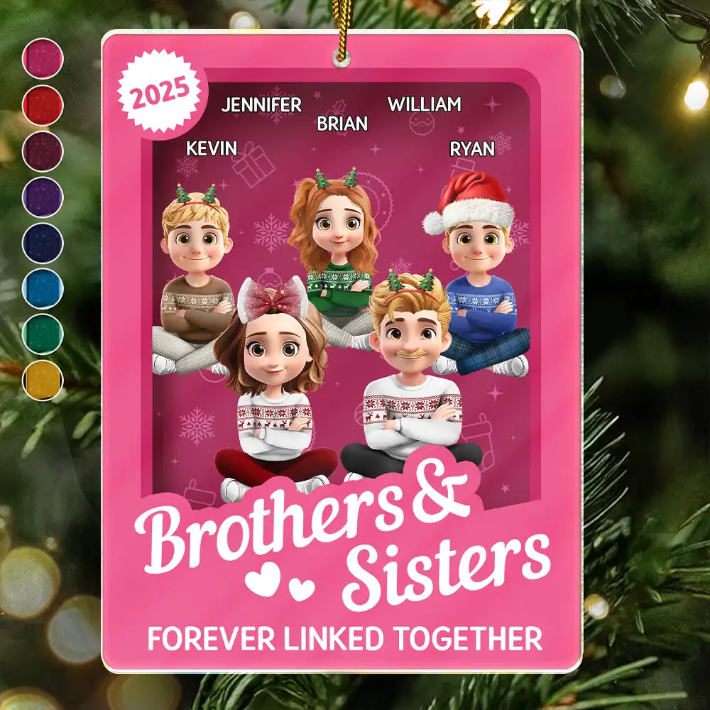 Gift For Brothers,Gift For Sisters,Cousin,Gift For Sibling,Happy,Christmas - Brothers & Sisters Forever Linked Together Toy Box - Personalized Custom Shaped Acrylic Ornament