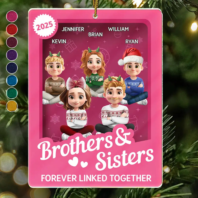 Gift For Brothers,Gift For Sisters,Cousin,Gift For Sibling,Happy,Christmas - Brothers & Sisters Forever Linked Together Toy Box - Personalized Custom Shaped Acrylic Ornament