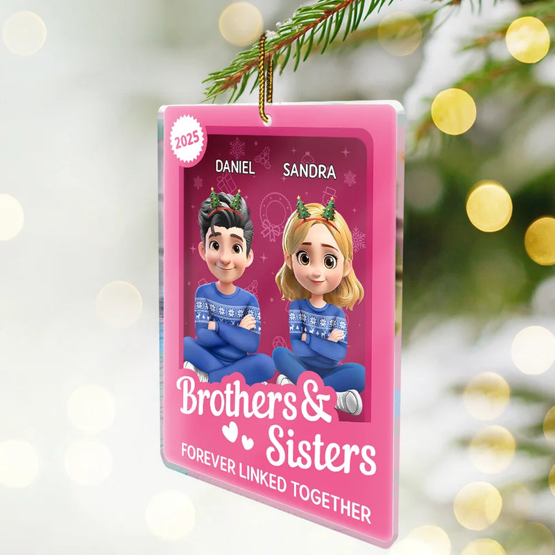Gift For Brothers,Gift For Sisters,Cousin,Gift For Sibling,Happy,Christmas - Brothers & Sisters Forever Linked Together Toy Box - Personalized Custom Shaped Acrylic Ornament