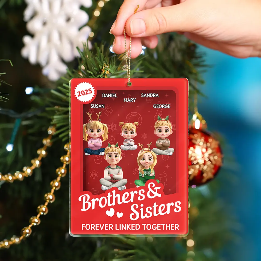 Gift For Brothers,Gift For Sisters,Cousin,Gift For Sibling,Happy,Christmas - Brothers & Sisters Forever Linked Together Toy Box - Personalized Custom Shaped Acrylic Ornament