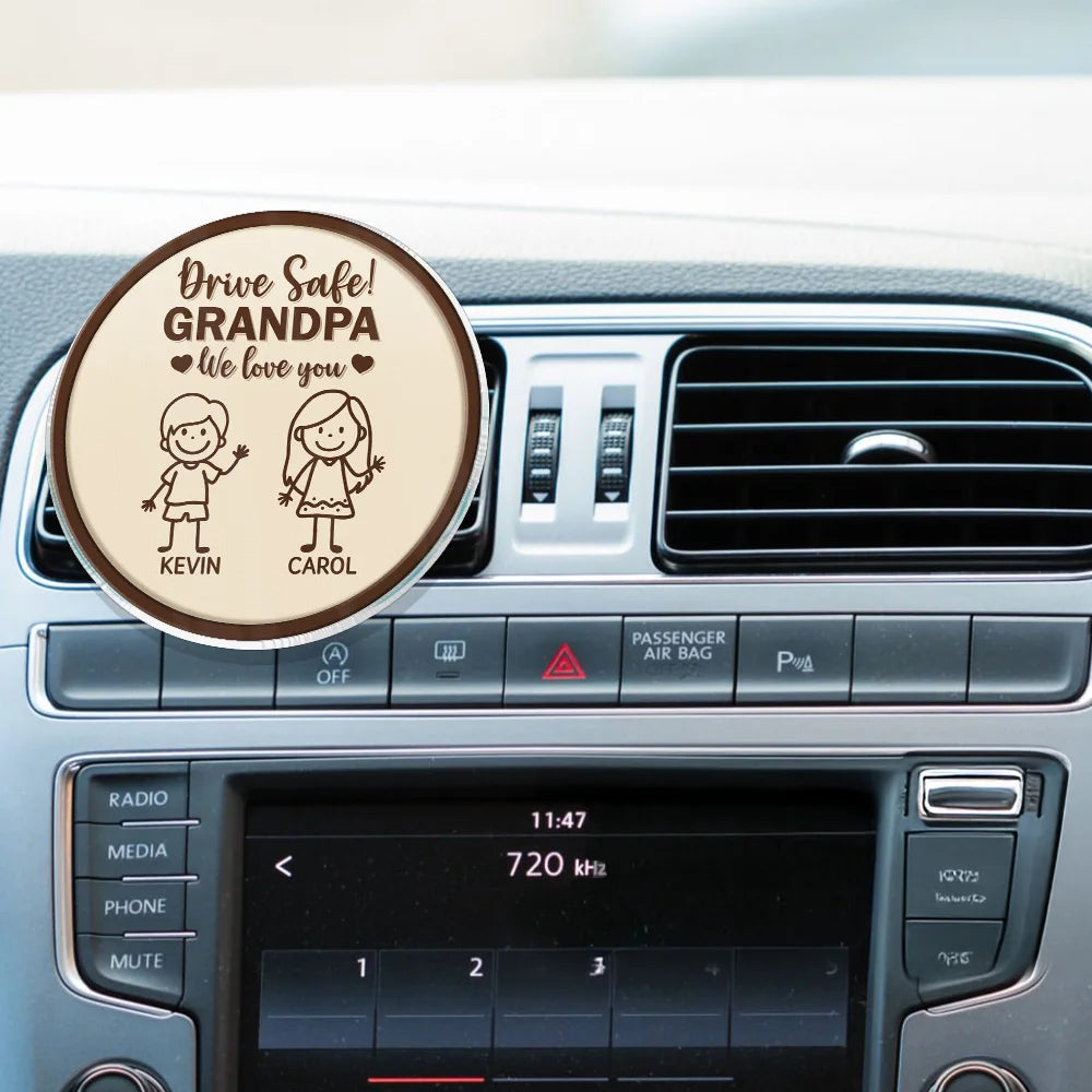 Gift For Grandpa,Gift For Grandma,Gift For Grandparents,Gift For Mother,Gift For Father,Happy,Stick Figure - Drive Safe Grandpa Daddy Kid Stick Figures - Personalized Acrylic Car Vent Clip