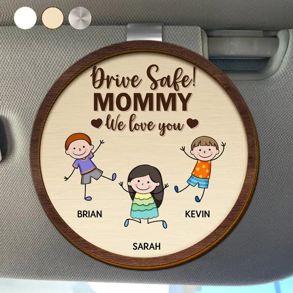 Stick Figure,Gift For Father,Gift For Grandpa,Gift For Mother,Gift For Grandma,Happy - Drive Safe Daddy Colorful Stick Figures - Personalized Custom Shaped Car Visor Clip