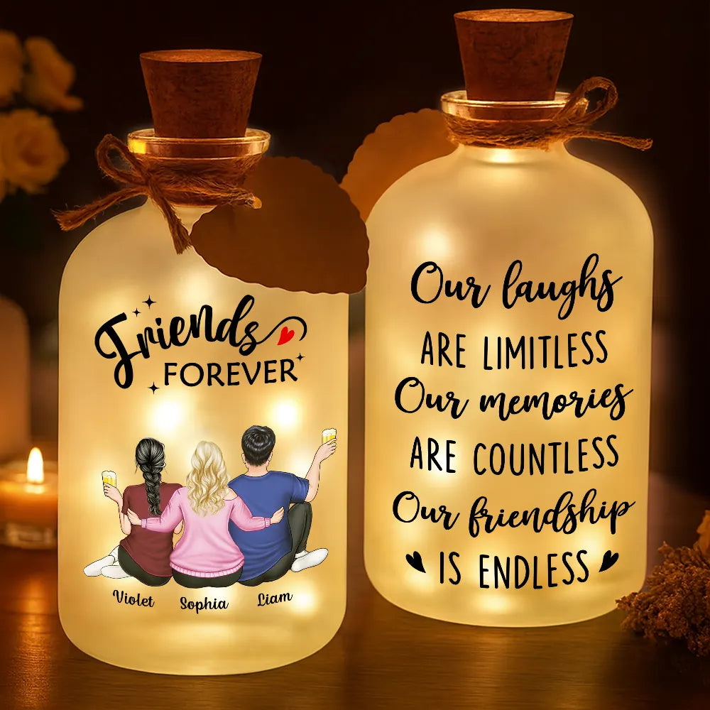 Gift For Bestie,Gift For Sisters,Gift For Brothers,Happy - Our Memories Are Countless Our Friendship Is Endless - Personalized Short Bottle Light