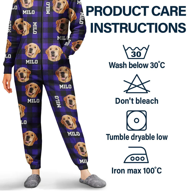 Family,Parents,Gift For Kids,Happy,Custom Photo - Custom Photo Family Plaid Pattern - Personalized Overall Onesie Hooded Jumpsuit