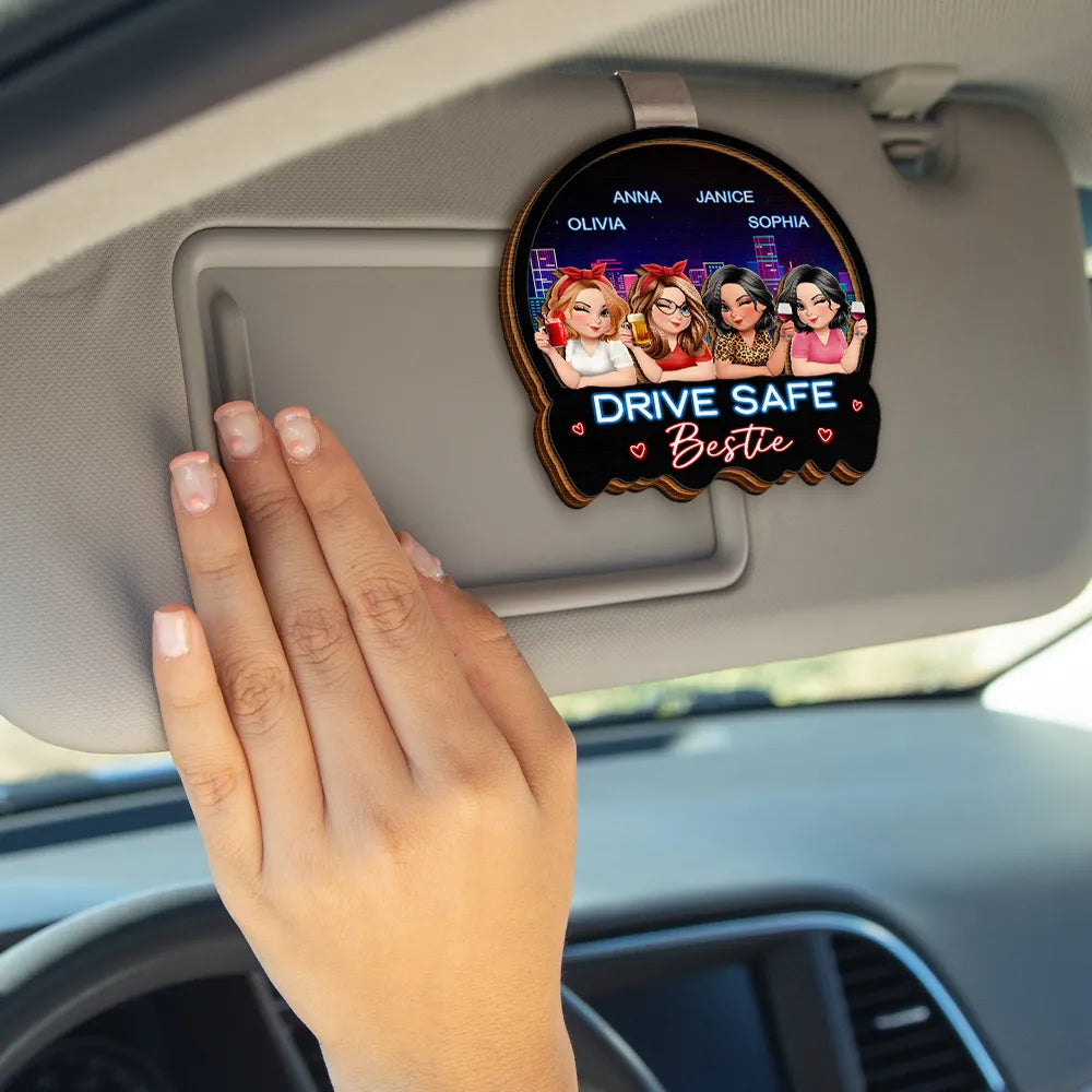 Gift For Bestie,Gift For Sisters,Happy - 3D Effect Turban Besties Drive Safe I Love You - Personalized Custom Shaped Car Visor Clip