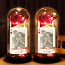Gift For Couples,Old Couples,Gift For Husband,Gift For Wife,Gift For Boyfriend,Gift For Girlfriend,Custom Photo,Love - Custom Photo How Lucky Are We Palying Card - Personalized Everlasting Rose Dome Lamp