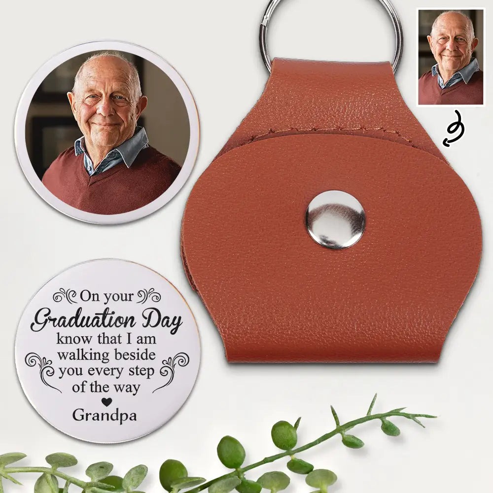 Custom Photo Graduation Walking Beside You Memorial - Personalized Leather Pocket Hug