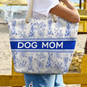 Beach,Pet Lovers,Pet Mom,Happy - Custom Photo Pencil Sketch Art Dog Mom Pet Mom Toile Pattern - Personalized Beach Bag