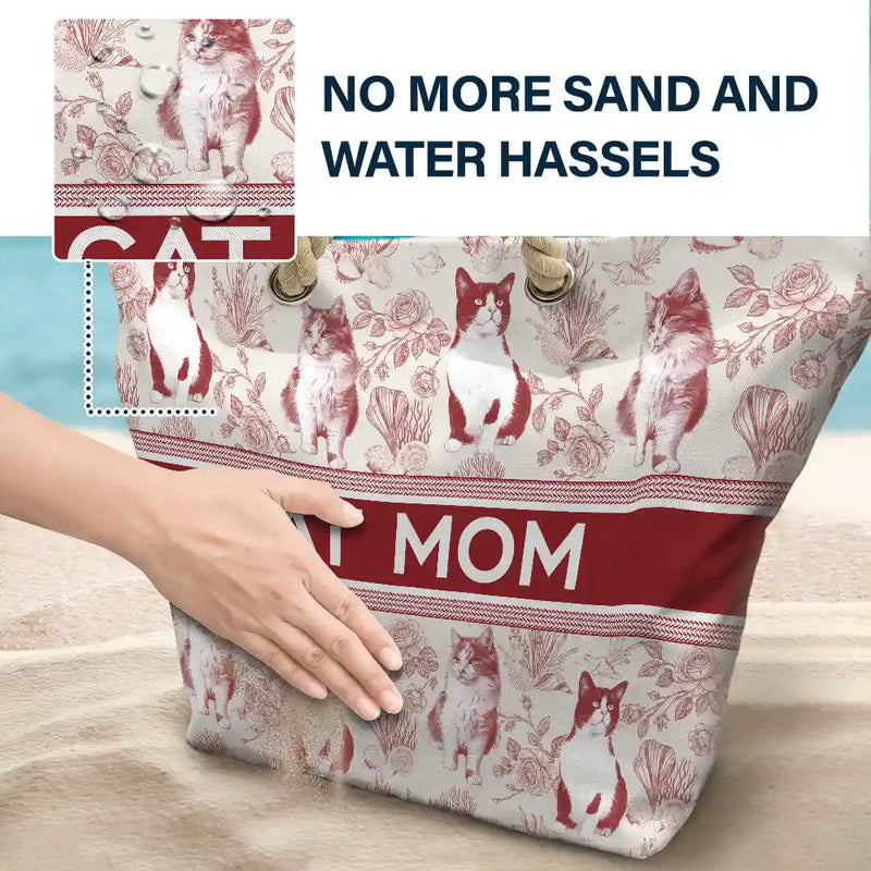 Beach,Pet Lovers,Pet Mom,Happy - Custom Photo Pencil Sketch Art Dog Mom Pet Mom Toile Pattern - Personalized Beach Bag