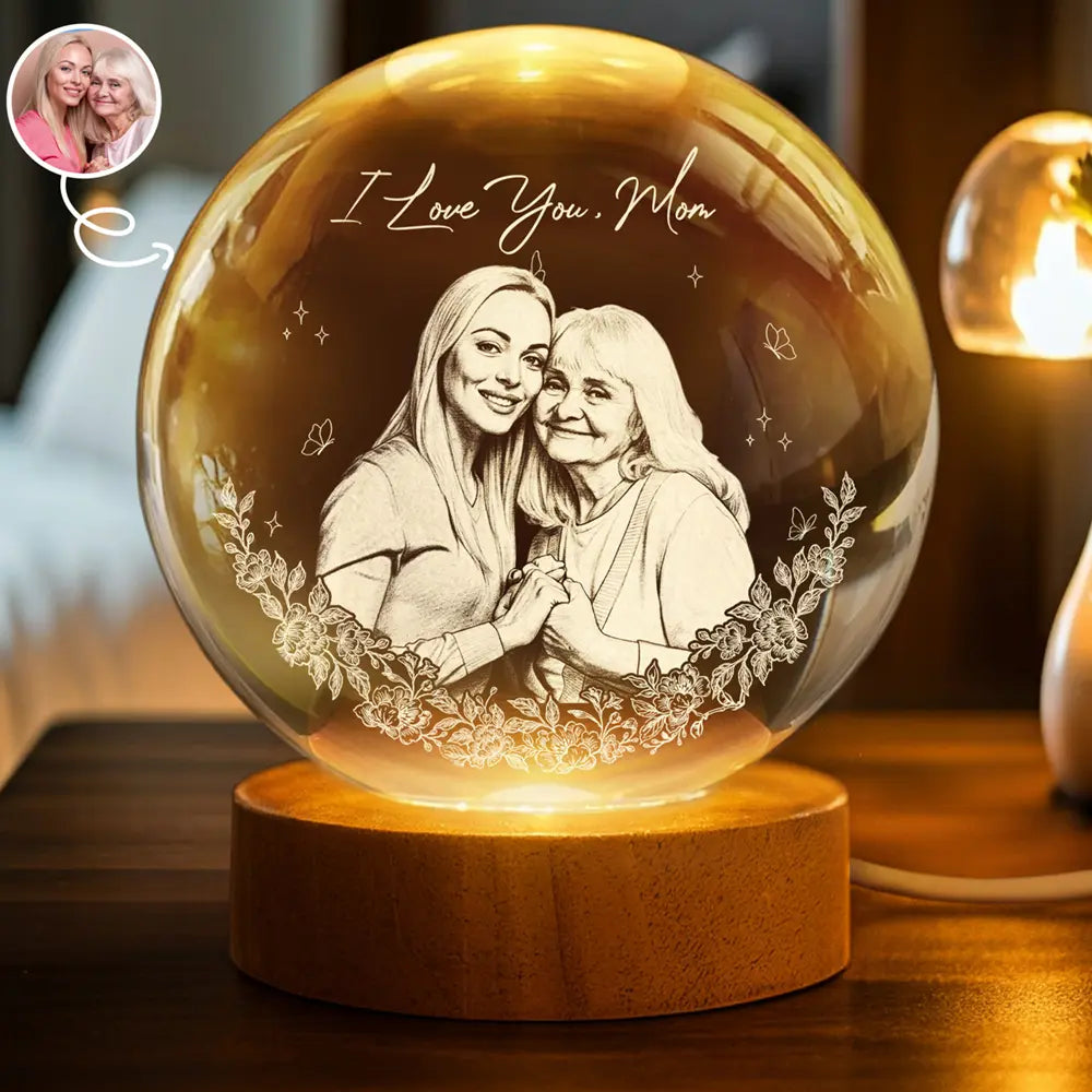 Custom Photo Pencil Sketch Art Loving Family - Personalized Crystal Globe Lamp