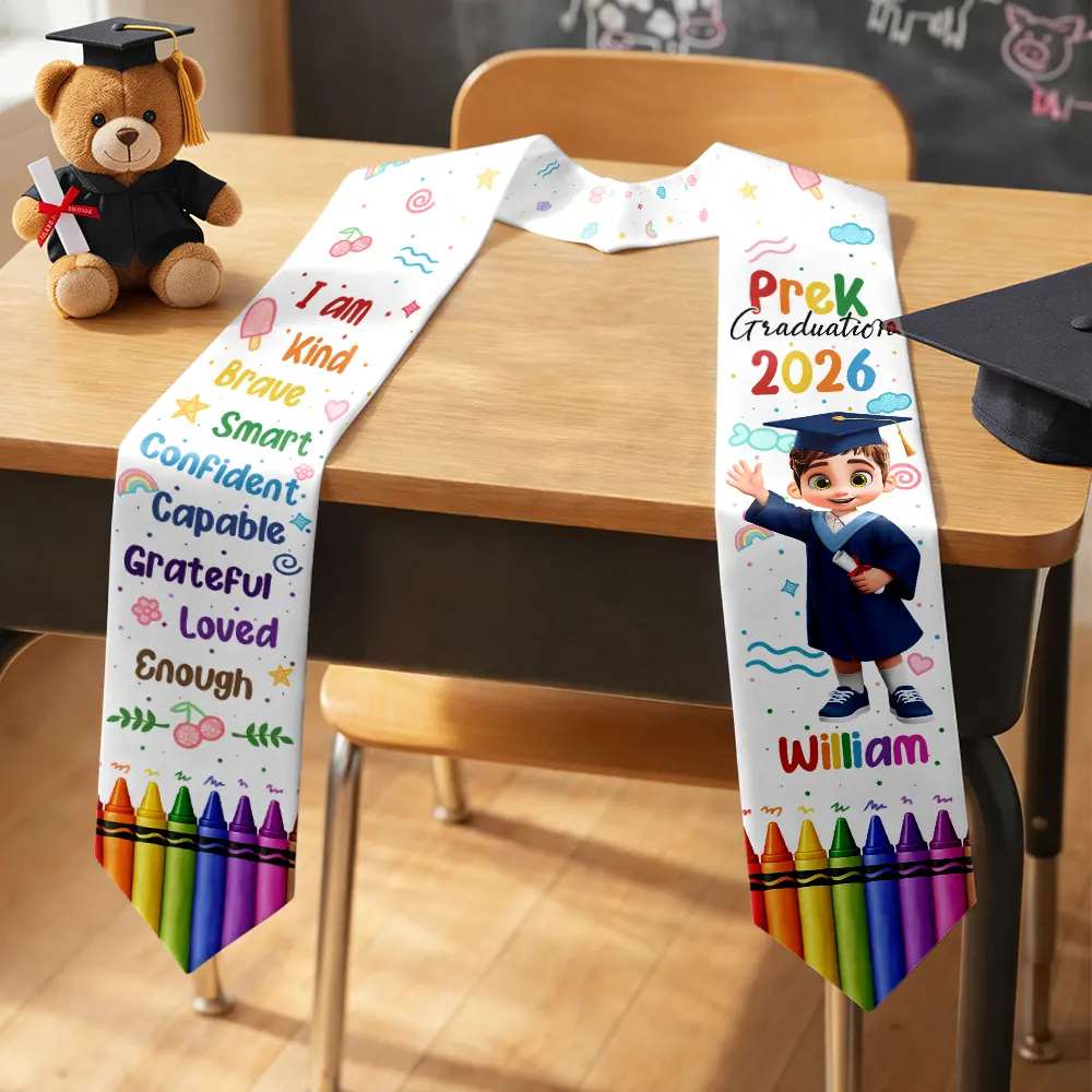 Gift For Kids,Gift For Grandkids,Graduation,Happy - 3D Effect Graduation Kid Baby I Am Kind I Am Smart - Personalized Kid Graduation Stole