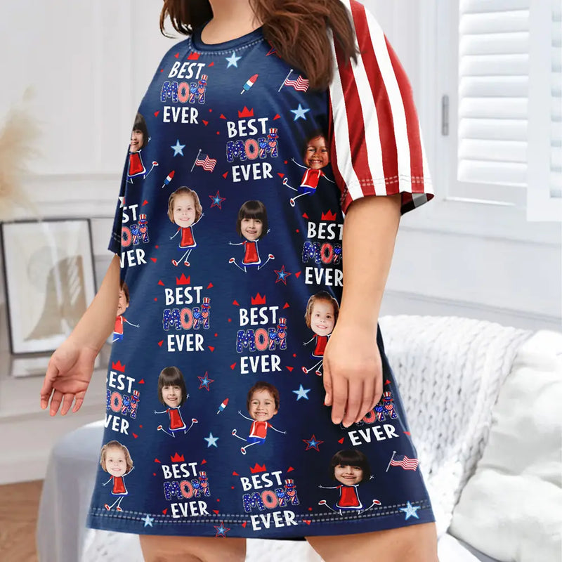 Gift For Mother,Gift For Grandma,Happy,Independence Day,Photo,Icon - Custom Photo Stars & Stripes Best Mom Grandma Ever - Personalized Women's Sleep Tee