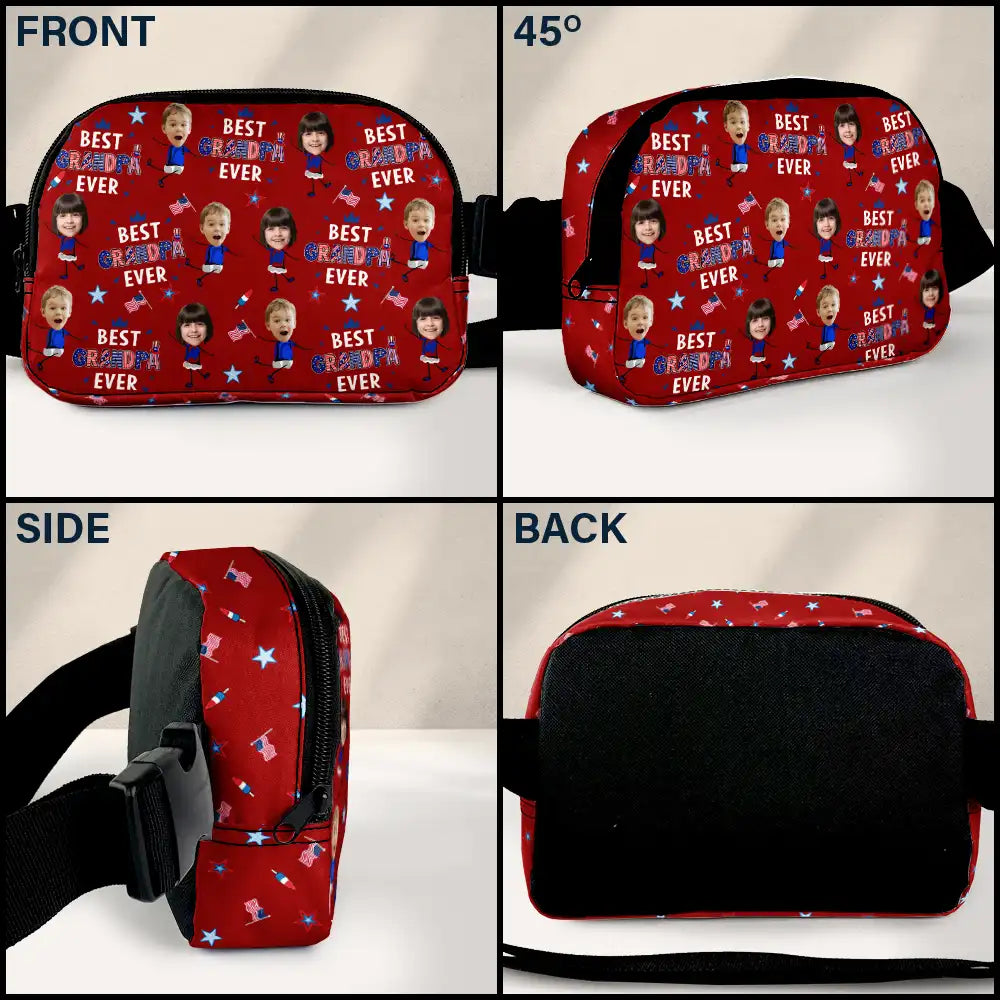 Gift For Mother,Gift For Grandma,Happy,Gift For Father,Gift For Grandpa,Summer,Independence Day,Photo,Icon,Humorous - Custom Photo Stars & Stripes Best Dad Mom Grandpa Grandma Ever - Personalized Crossbody Belt Bag