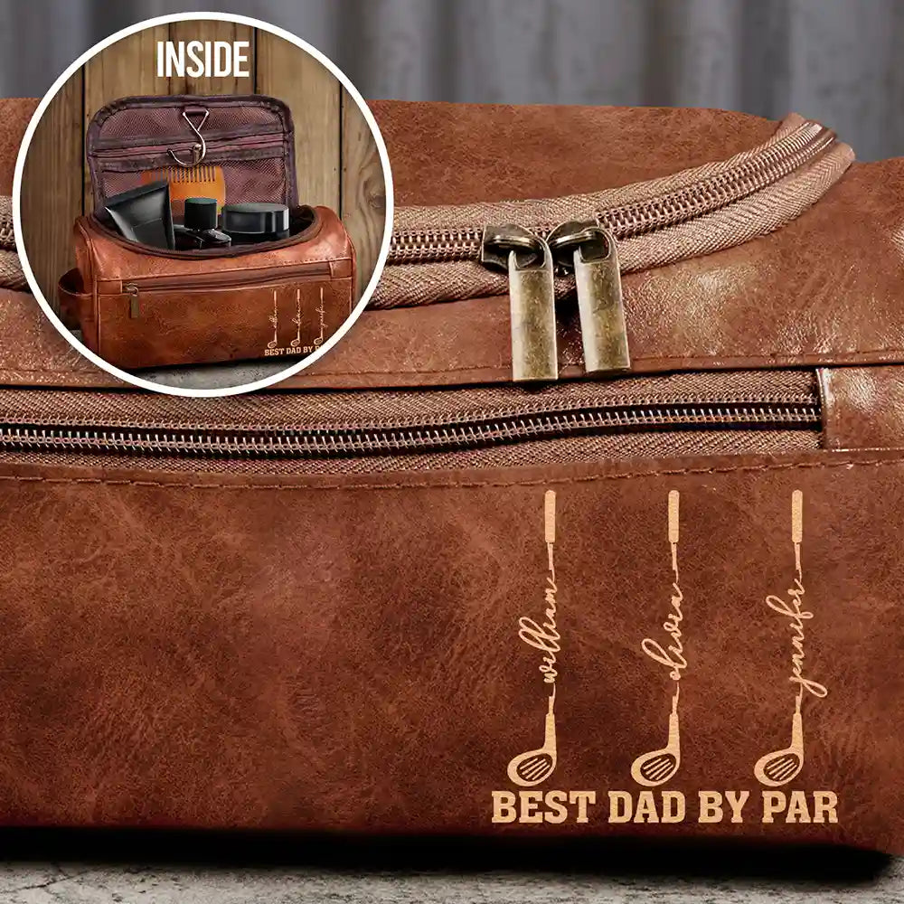 Best Dad Grandpa By Par Golf Clubs - Personalized Leather Toiletry Bag