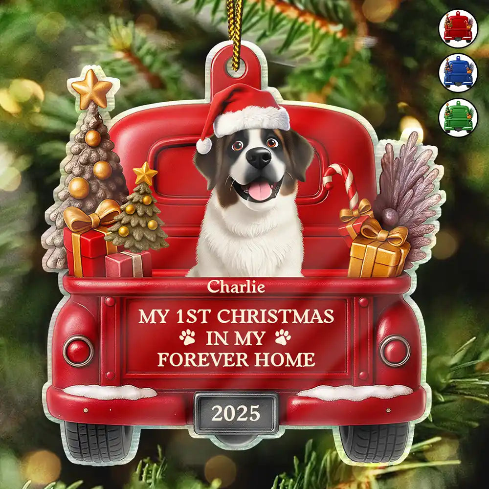 My 1st Christmas In My Forever Home 3D Effect Dog - Personalized Custom Shaped Acrylic Ornament