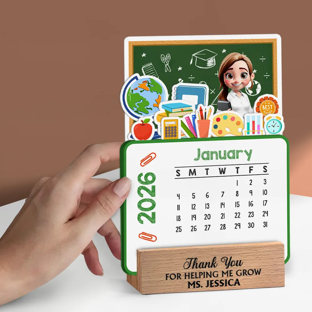 Teacher,Christmas,Happy - Never Forget The Difference That You Make - Personalized Calendar With Wooden Stand