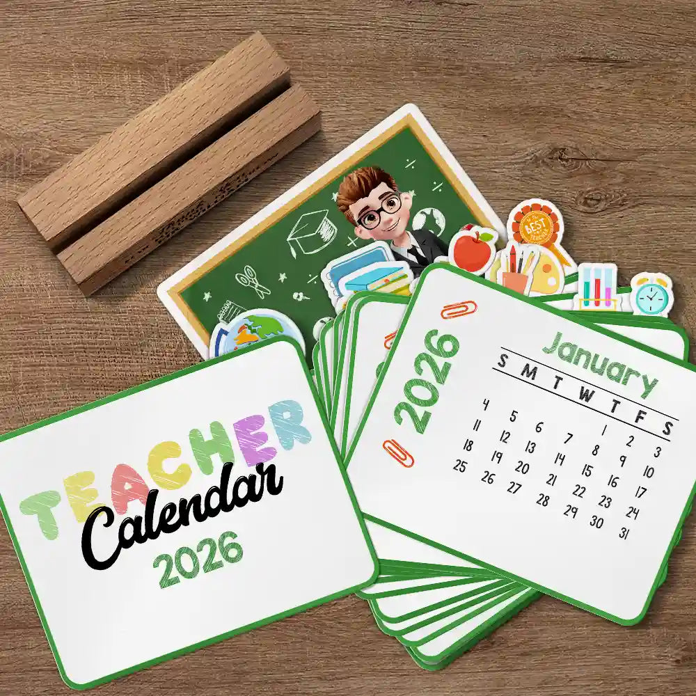 Teacher,Christmas,Happy - Never Forget The Difference That You Make - Personalized Calendar With Wooden Stand
