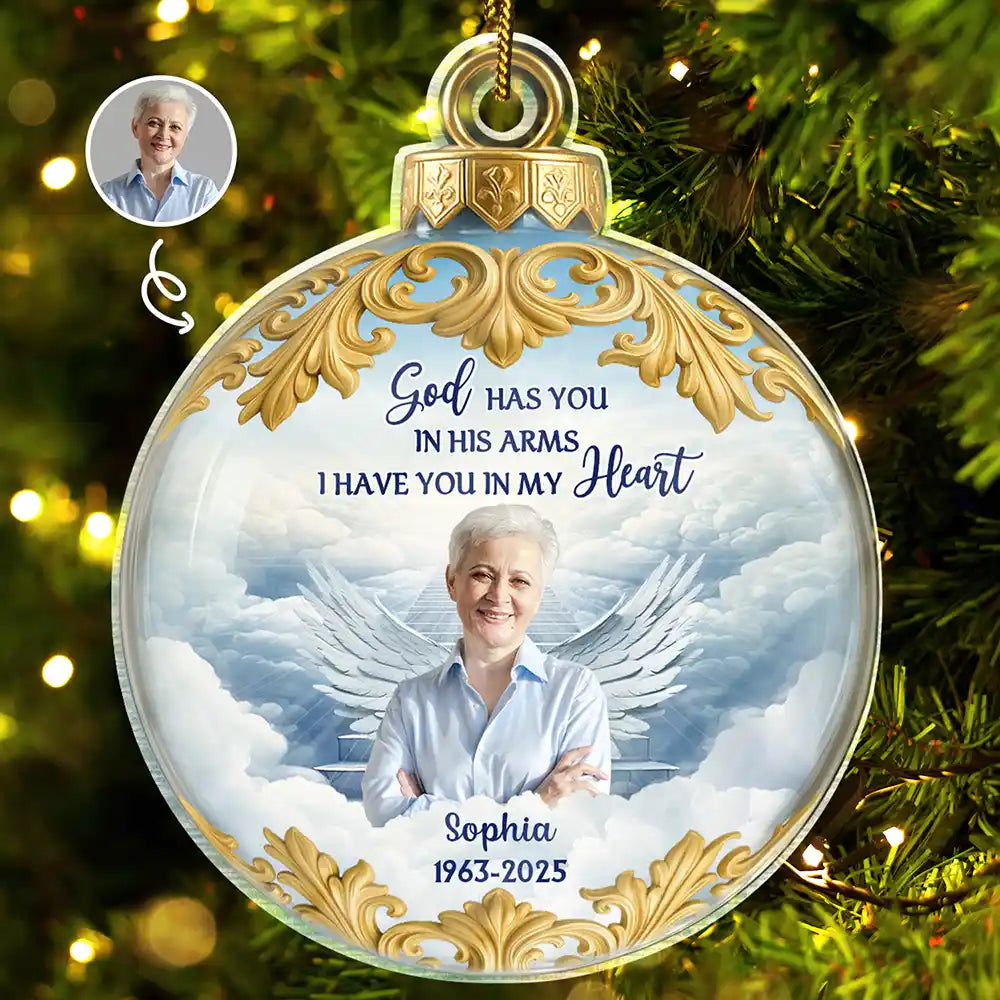Custom Photo God Holds You in His Arms Memorial Keepsake - Personalized Custom Shaped Acrylic Ornament