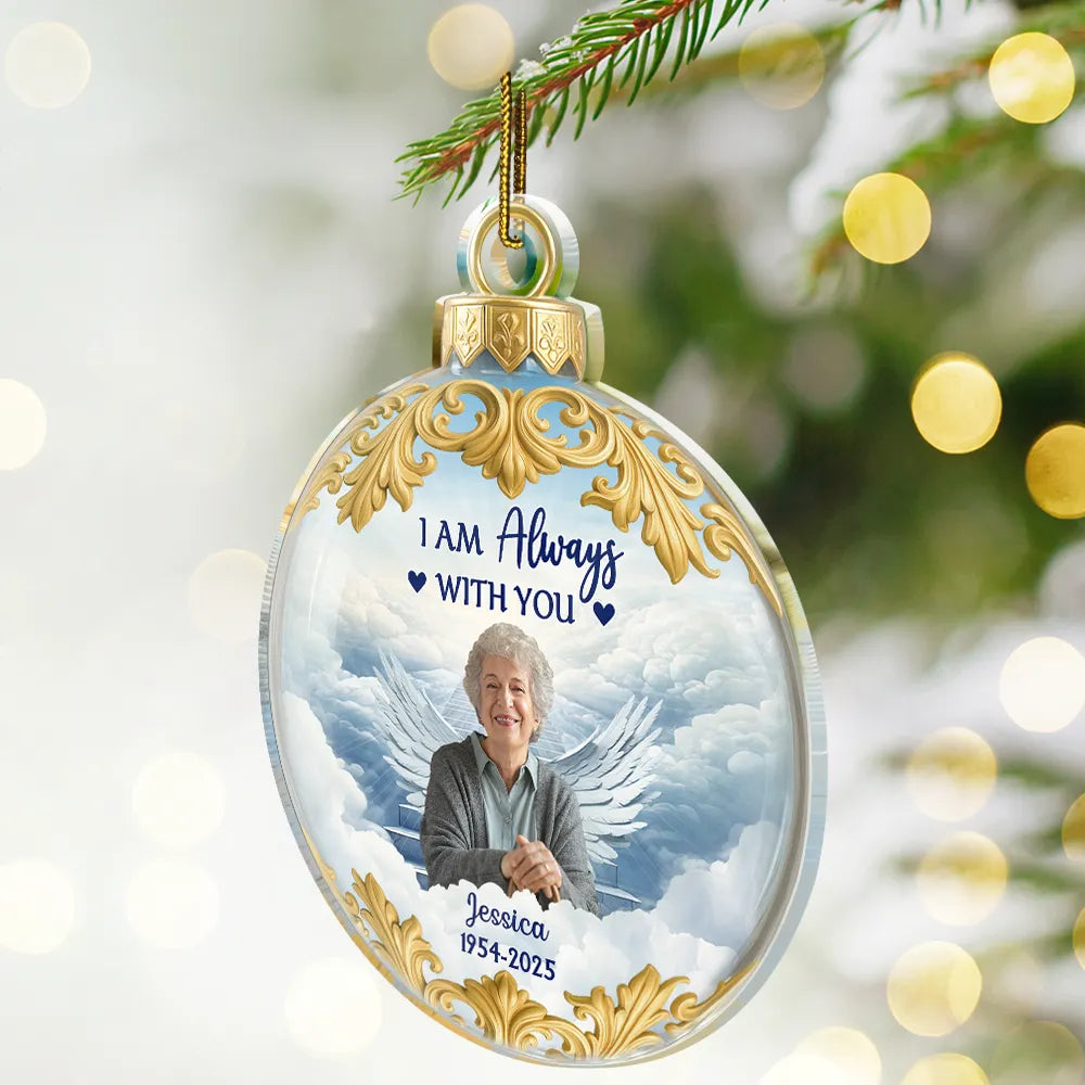 Christian,Christmas,Memorial,Family - Custom Photo God Holds You in His Arms Memorial Keepsake - Personalized Custom Shaped Acrylic Ornament