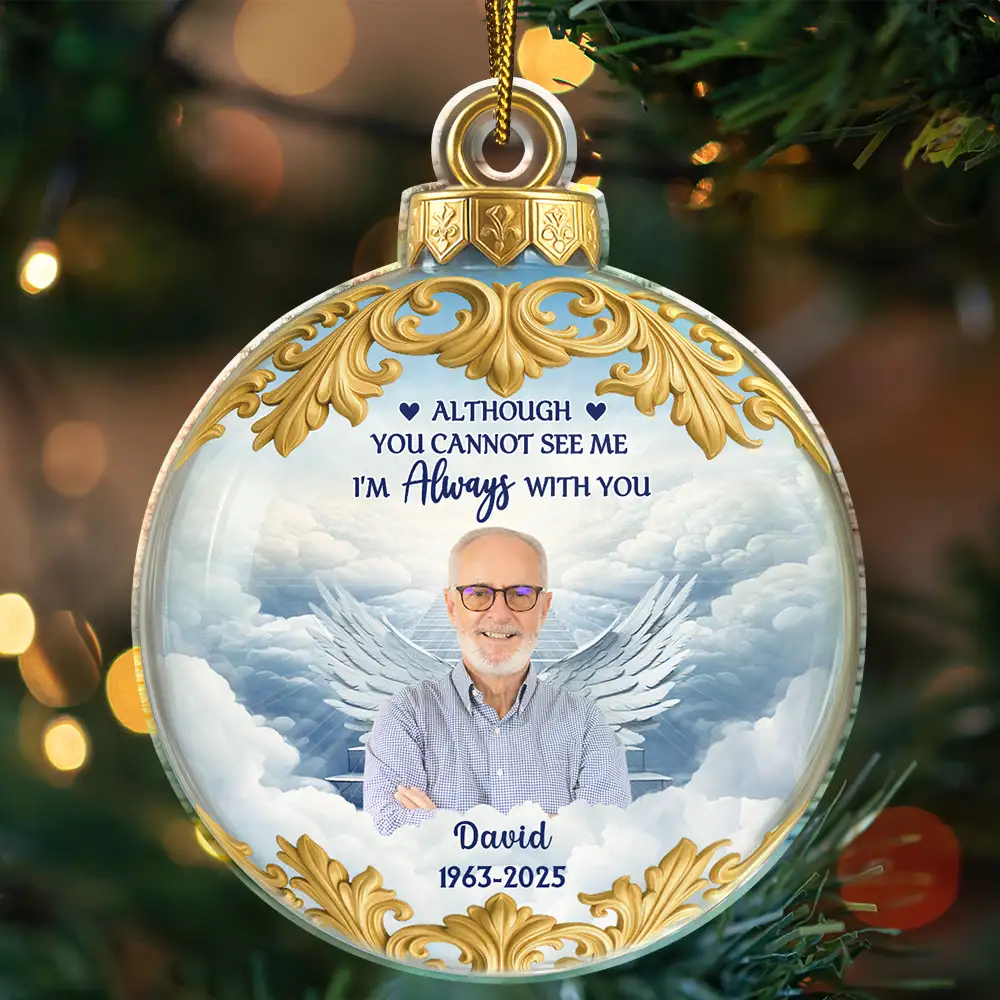 Christian,Christmas,Memorial,Family - Custom Photo God Holds You in His Arms Memorial Keepsake - Personalized Custom Shaped Acrylic Ornament