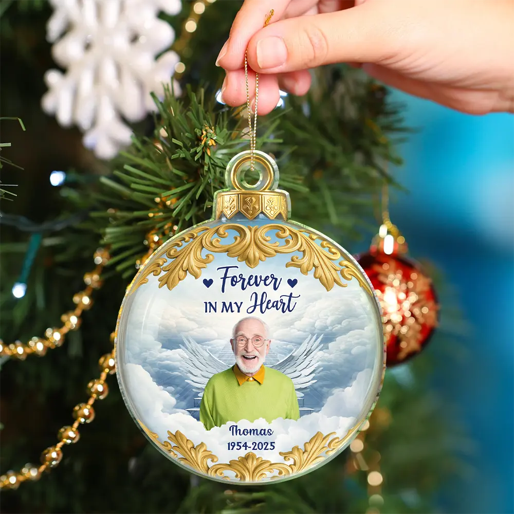 Christian,Christmas,Memorial,Family - Custom Photo God Holds You in His Arms Memorial Keepsake - Personalized Custom Shaped Acrylic Ornament